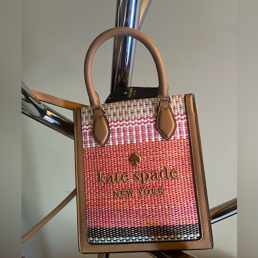 kate spade Pink Multi Woven Mini Tote with Tan Trim